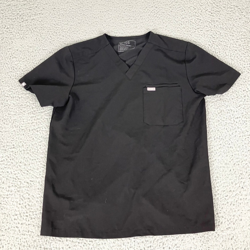 FIGS Scrub Top Mens Large Blac V-Neck Short Sleeve Technical Collection Leon